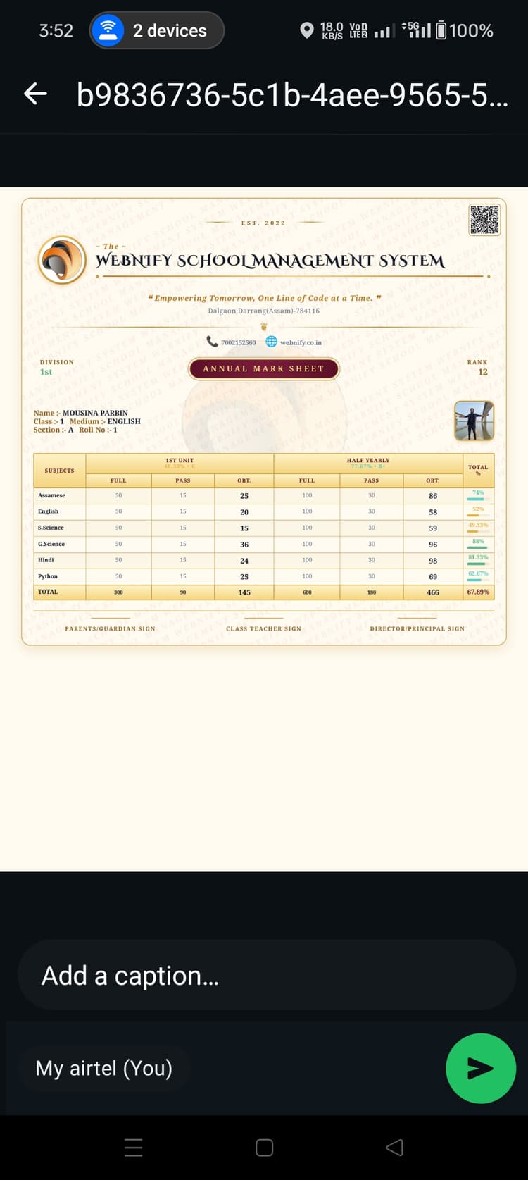 Premium annual mark sheet — shareable