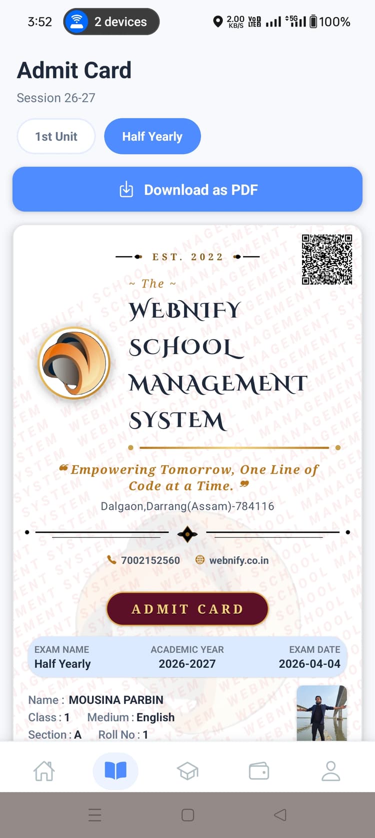 Admit card — Download as PDF