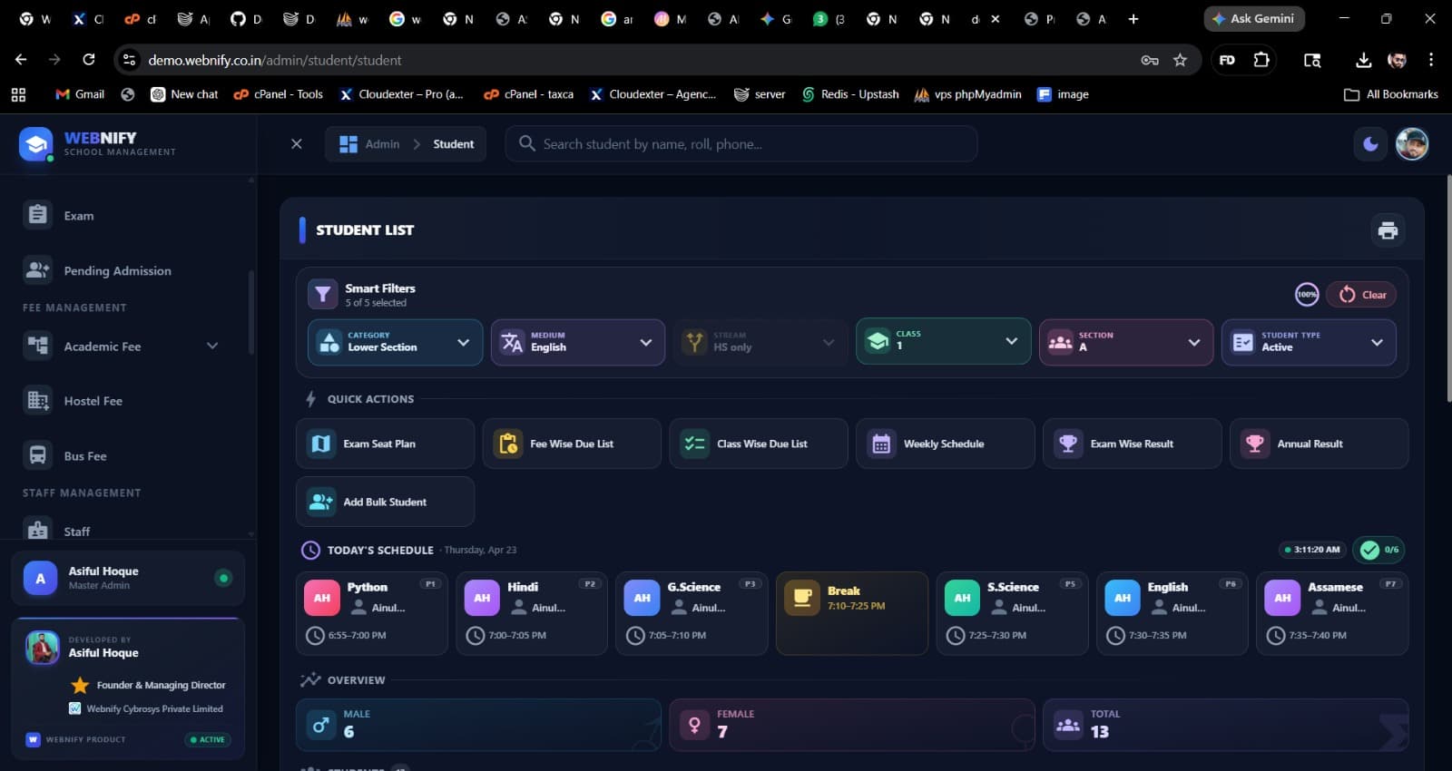 Student list with smart filters + quick actions